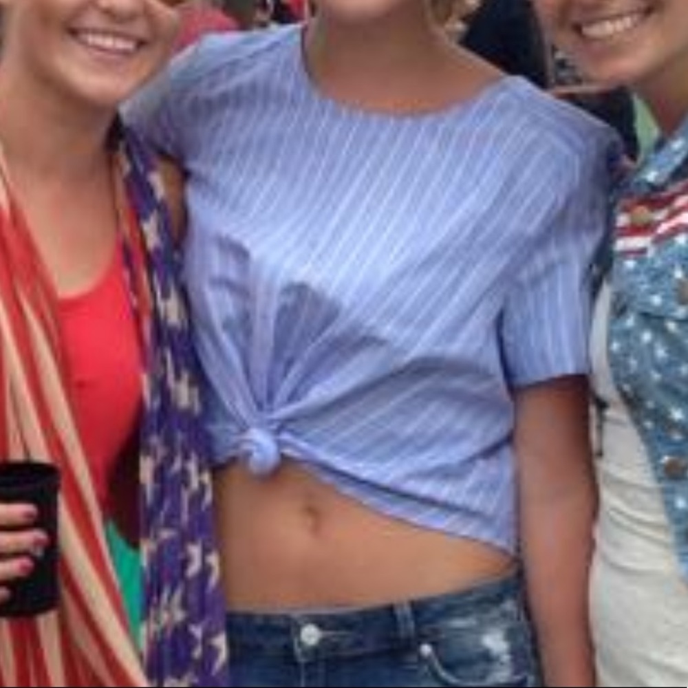 Blue Striped Crop Tie Top